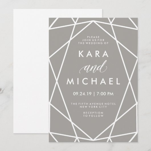 Geometrische witte lijnen op moderne grijze bruilo kaart (Voorkant / Achterkant)