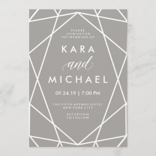 Geometrische witte lijnen op moderne grijze bruilo kaart