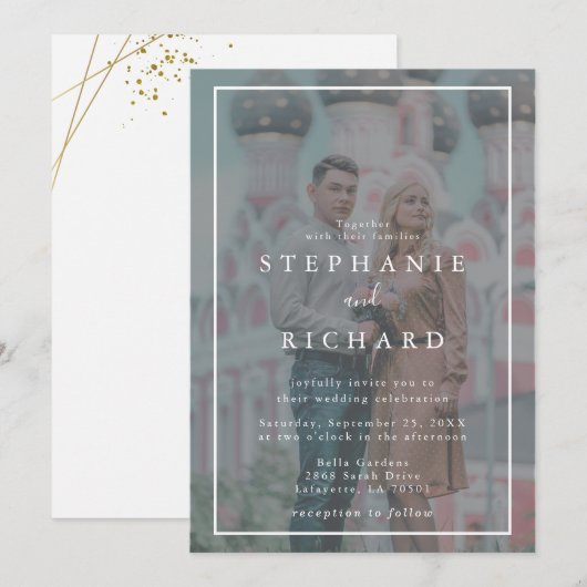 Geometrische witte Lijst Vellum Effect Photo Wedde Kaart (Voorkant / Achterkant)