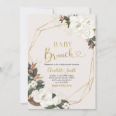 Geometrische witte Magnolia Baby Brunch Uitnodigin Kaart (Voorkant)