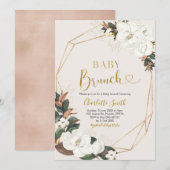 Geometrische witte Magnolia Baby Brunch Uitnodigin Kaart (Voorkant / Achterkant)