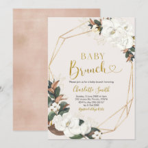 Geometrische witte Magnolia Baby Brunch Uitnodigin