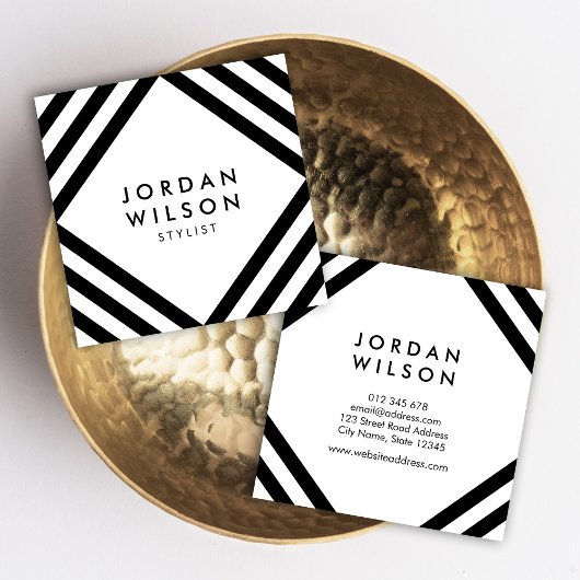 Geometrische witte minimalistische zwarte vierkant vierkante visitekaartje