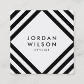 Geometrische witte minimalistische zwarte vierkant vierkante visitekaartje (Voorkant)
