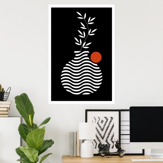 Geometrische witte pot en ventilator, midden centu poster (Thuiskantoor)