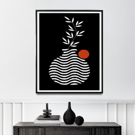 Geometrische witte pot en ventilator, midden centu poster
