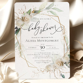 Geometrische witte rozen Baby shower Kaart
