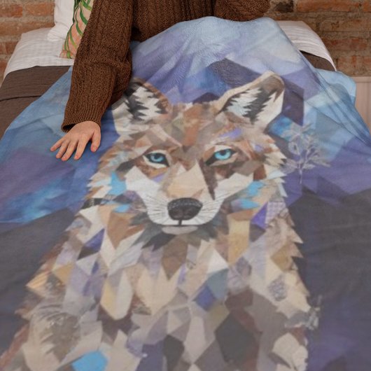 Geometrische Wolf Berg Fleece Deken