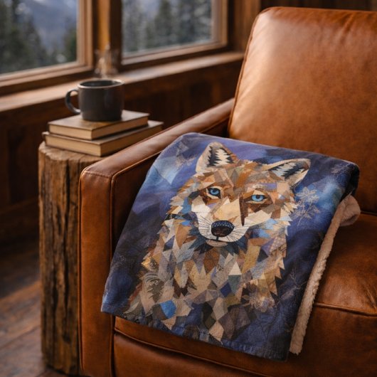 Geometrische Wolf Berg Sherpa Deken
