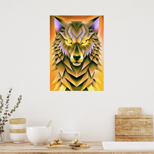 Geometrische Wolf Illustratie Dierlijke Ontwerp Poster (Keuken)