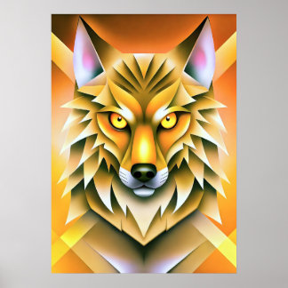 Geometrische Wolf illustratie in levendige kleuren Poster