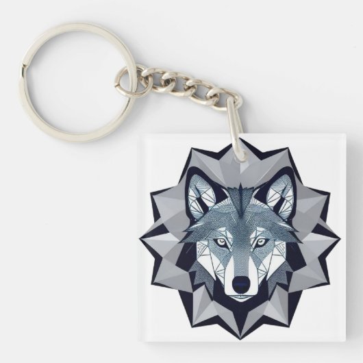 Geometrische Wolf Illustratie Sleutelhanger (voorkant)