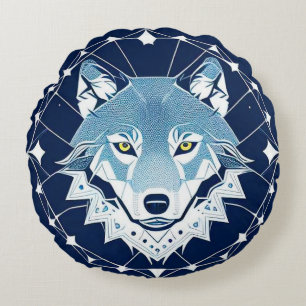 Geometrische Wolf Met Sterren Mystieke Nacht Ontwe Rond Kussen