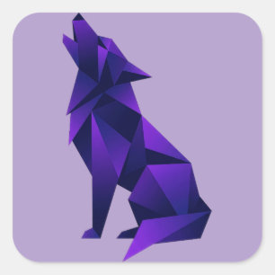 Geometrische Wolf Origami Stijl Modern Dier Vierkante Sticker