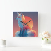 Geometrische wolf silhouet | Moderne polygoon dier Vierkante Klok (Huis)