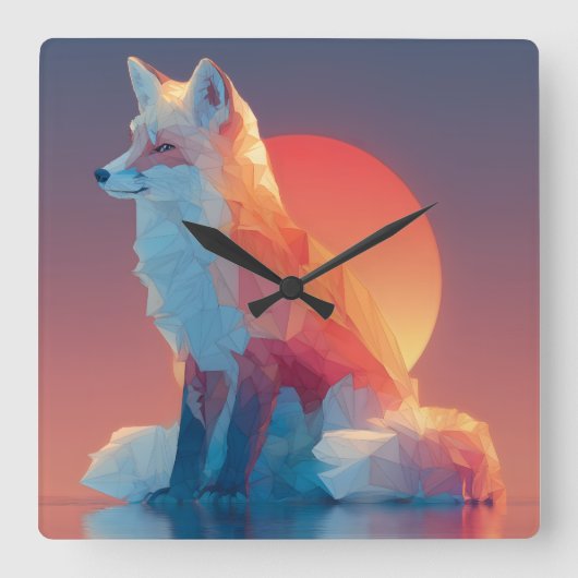 Geometrische wolf silhouet | Moderne polygoon dier Vierkante Klok (Voorkant)