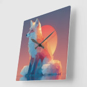 Geometrische wolf silhouet | Moderne polygoon dier Vierkante Klok (Hoek)