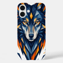 Geometrische Wolf Zwart & Oranje Veelhoekige Kunst