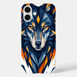 Geometrische Wolf Zwart & Oranje Veelhoekige Kunst iPhone 16 Plus Hoesje