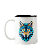 Geometrische Wolfskop – Neonblauw Laag Poly Dier A