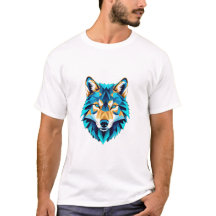Geometrische Wolfskop – Neonblauw Low Poly Dier Ar