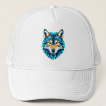 Geometrische wolfskop – Neonblauw low-poly-dier Ar