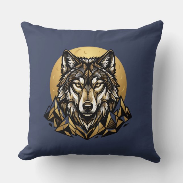 Geometrische wolfskopmaan bergenworp kussen (Voorkant)