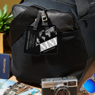 Geometrische World Traveller kaart Silver metal Mo Bagagelabel