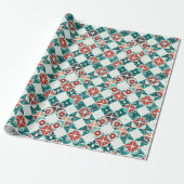 Geometrische Xmas Blauw Rood Gestileerde Bloemen P Cadeaupapier (Uitgerold)