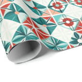 Geometrische Xmas Blauw Rood Gestileerde Bloemen P Cadeaupapier (Rol Hoek)