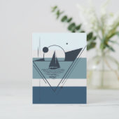 Geometrische Zeilboot Moderne kunst Feestdagenkaart (Staand voorkant)