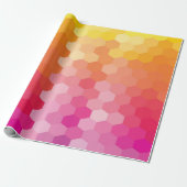 Geometrische zeshoekige vormen roze en geel verloo cadeaupapier (Uitgerold)