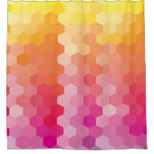 Geometrische zeshoekige vormen roze en geel verloo douchegordijn (Voorkant)