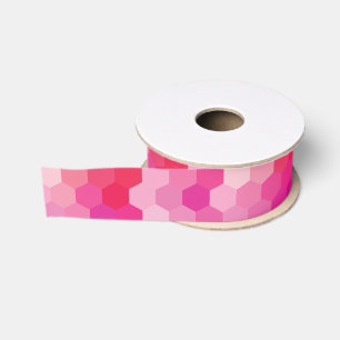 Geometrische zeshoekige vormen Roze geel Grosgrain Lint