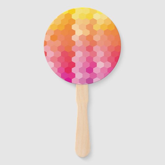 Geometrische zeshoekige vormen Roze geel Handwaaier (Voorkant)