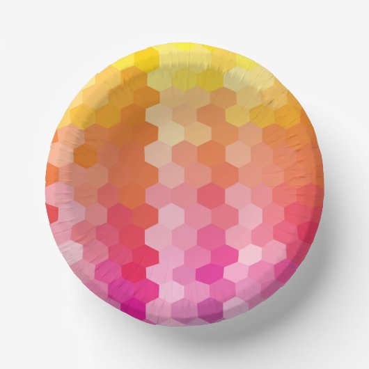 Geometrische zeshoekige vormen Roze geel Papieren Kommen (Voorkant)