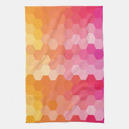 Geometrische zeshoekige vormen Roze geel Theedoek (Verticaal)