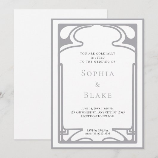 Geometrische zilver en witte deco-bruiloft kaart (Voorkant / Achterkant)