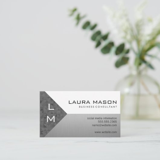 Geometrische zilver wit visitekaartje (Staand voorkant)