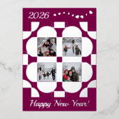 Geometrische zilveren lijsten - 4 foto's happy new folie feestdagenkaart (Voorkant)