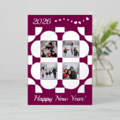 Geometrische zilveren lijsten - 4 foto's happy new folie feestdagenkaart (Staand Voorkant)