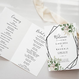 Geometrische zomer Floral Foliage Folded Wedding Programma