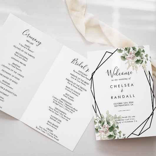 Geometrische zomer Floral Foliage Folded Wedding Programma