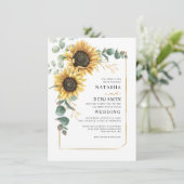 Geometrische zonnebloem Botanische bruiloft Kaart (Staand voorkant)