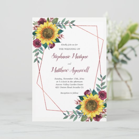 Geometrische Zonnebloem Bourgondië Bloemen Roos br Kaart (Staand voorkant)