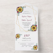 Geometrische zonnebloem Burgundy Roos Moderne brui All In One Uitnodiging (Binnen)