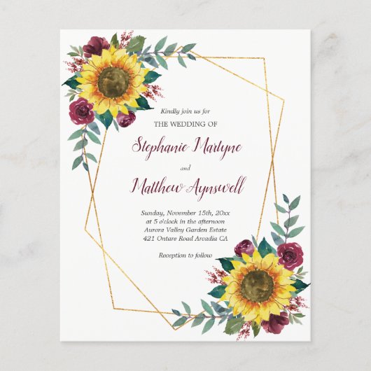 Geometrische Zonnebloem Burgundy Rozen Budget Wedu (Voorkant)