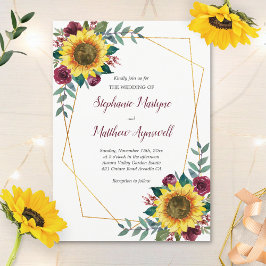 Geometrische zonnebloem Burgundy Rozen Floral Wedd Kaart