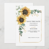 Geometrische zonnebloem Eucalyptus Save The Date (Voorkant / Achterkant)