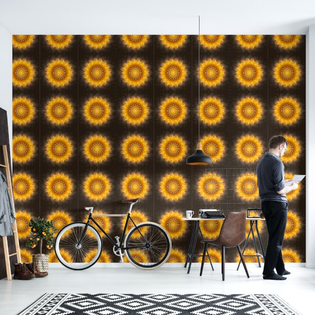 Geometrische Zonnebloem Mandala Kunst Behang (Woonkamer)